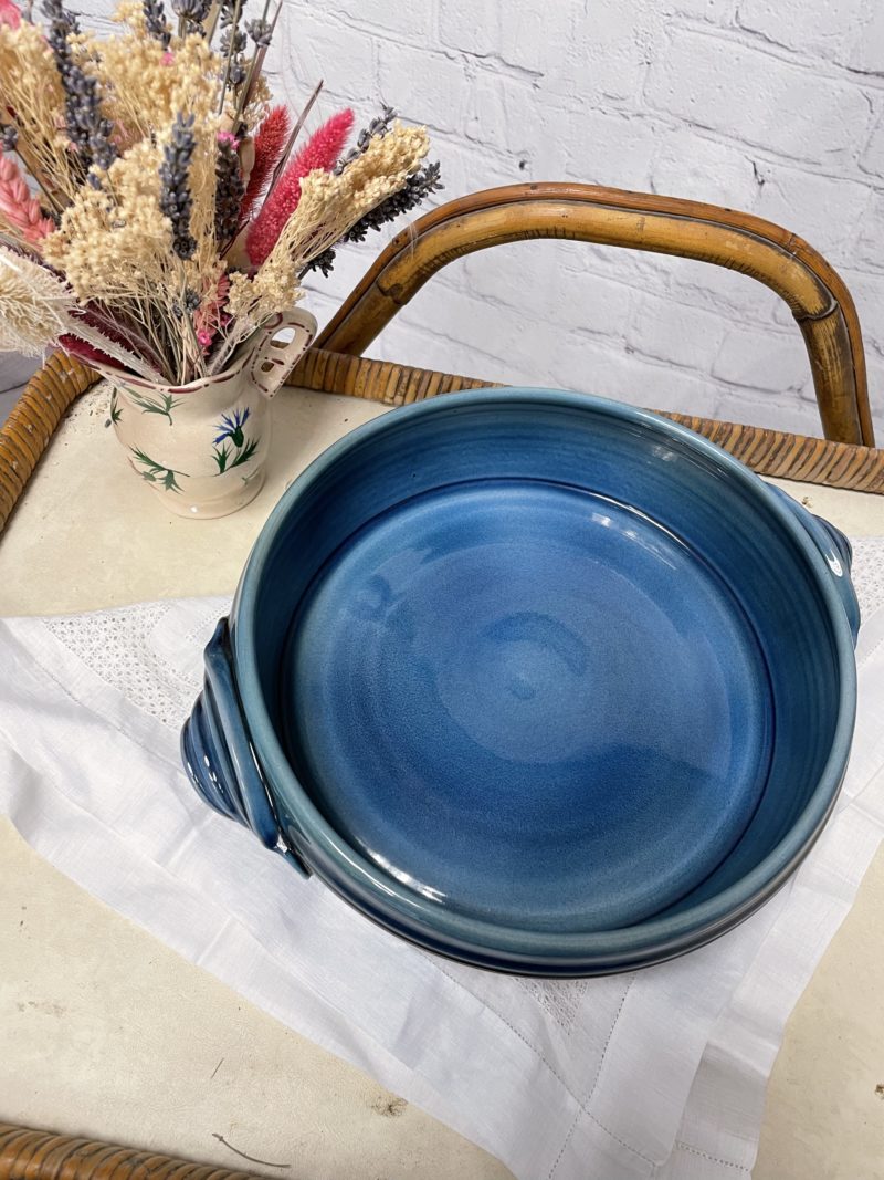 plat four ceramique bleu vintage
