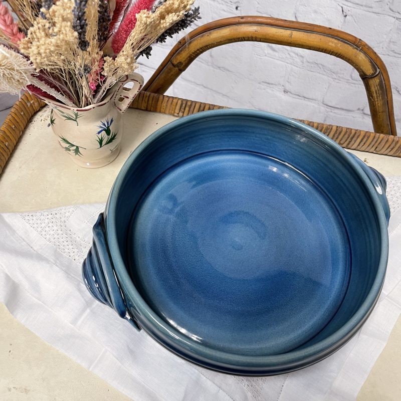 plat four ceramique bleu vintage