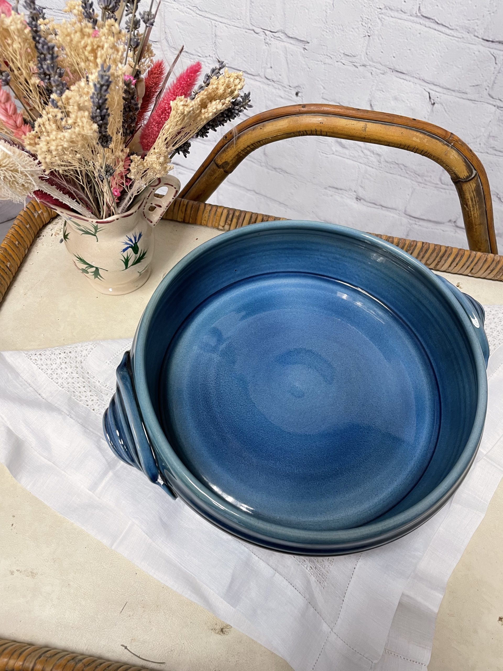 Grand plat rond pour four vintage en céramique bleue - Ressourcerie  Histoires Sans Fin