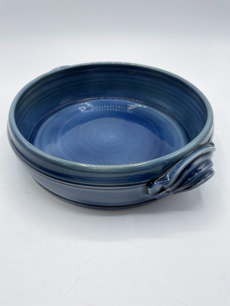 Grand plat rond pour four vintage en céramique bleue – Image 7