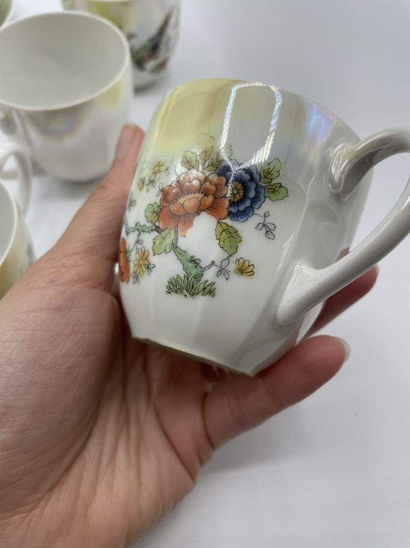 Service à thé ou café vintage en porcelaine Tchécoslovaquie décor perroquet – Image 18