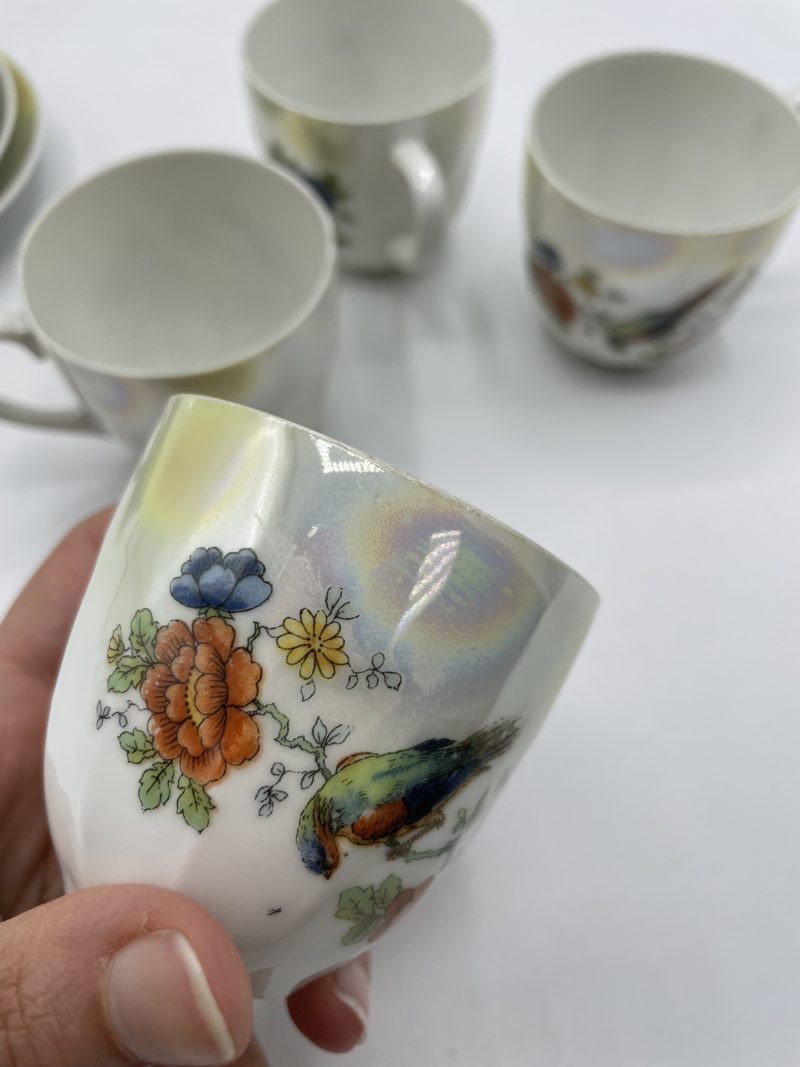 Service à thé ou café vintage en porcelaine Tchécoslovaquie décor perroquet – Image 9