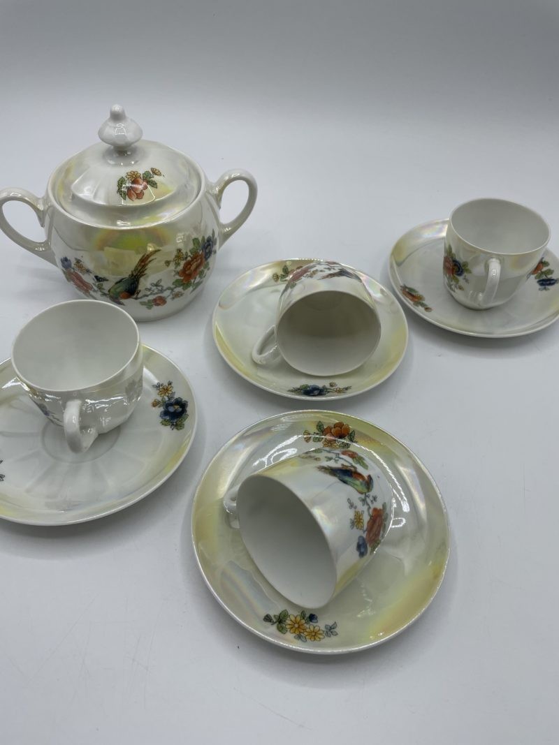 Service à thé ou café vintage en porcelaine Tchécoslovaquie décor perroquet – Image 7