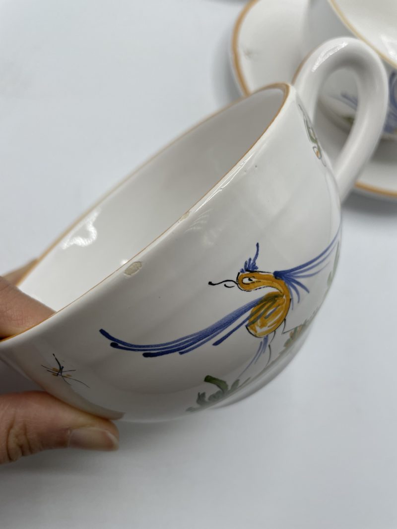 Service à thé ou café vintage en porcelaine Tchécoslovaquie décor perroquet – Image 6