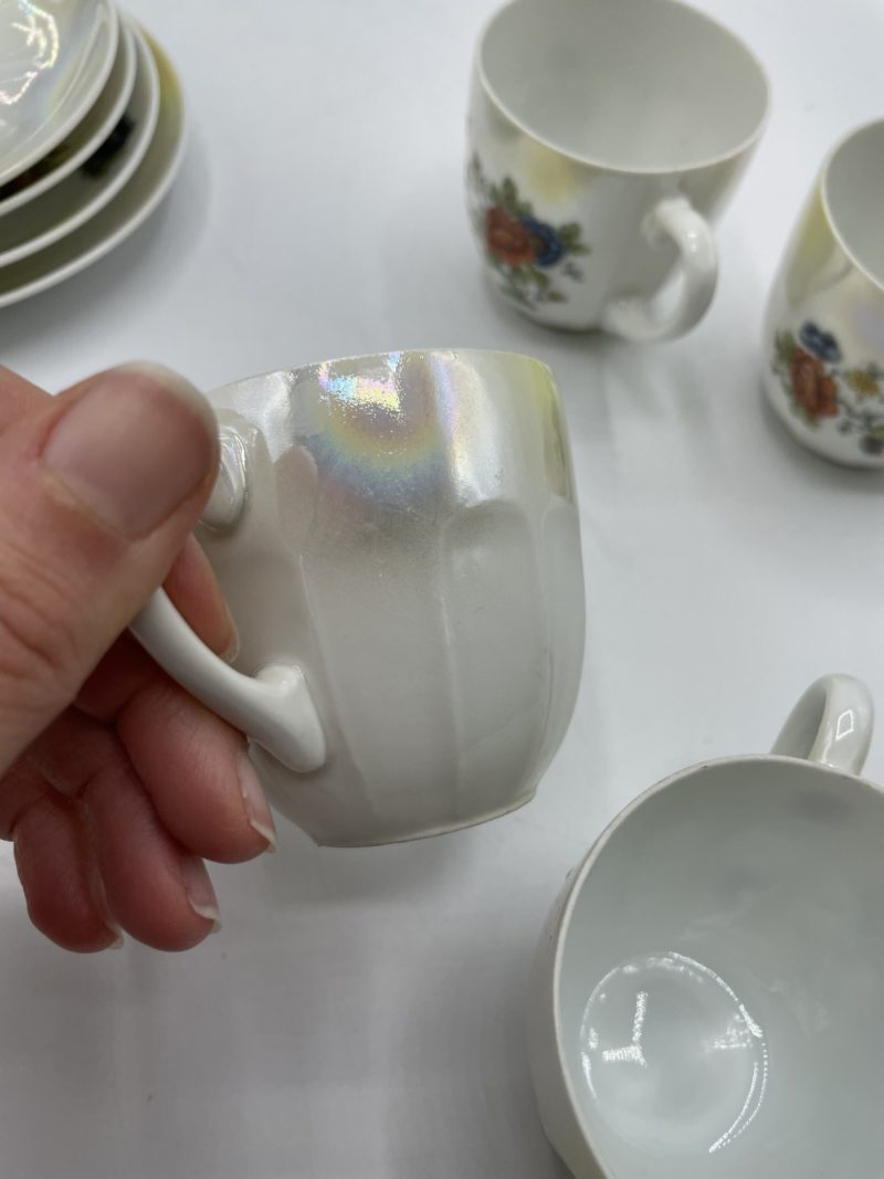 Service à thé ou café vintage en porcelaine Tchécoslovaquie décor perroquet – Image 4