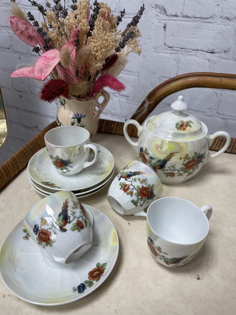 service porcelaine vintage the theiere tasse perroquet tchecoslovaquie