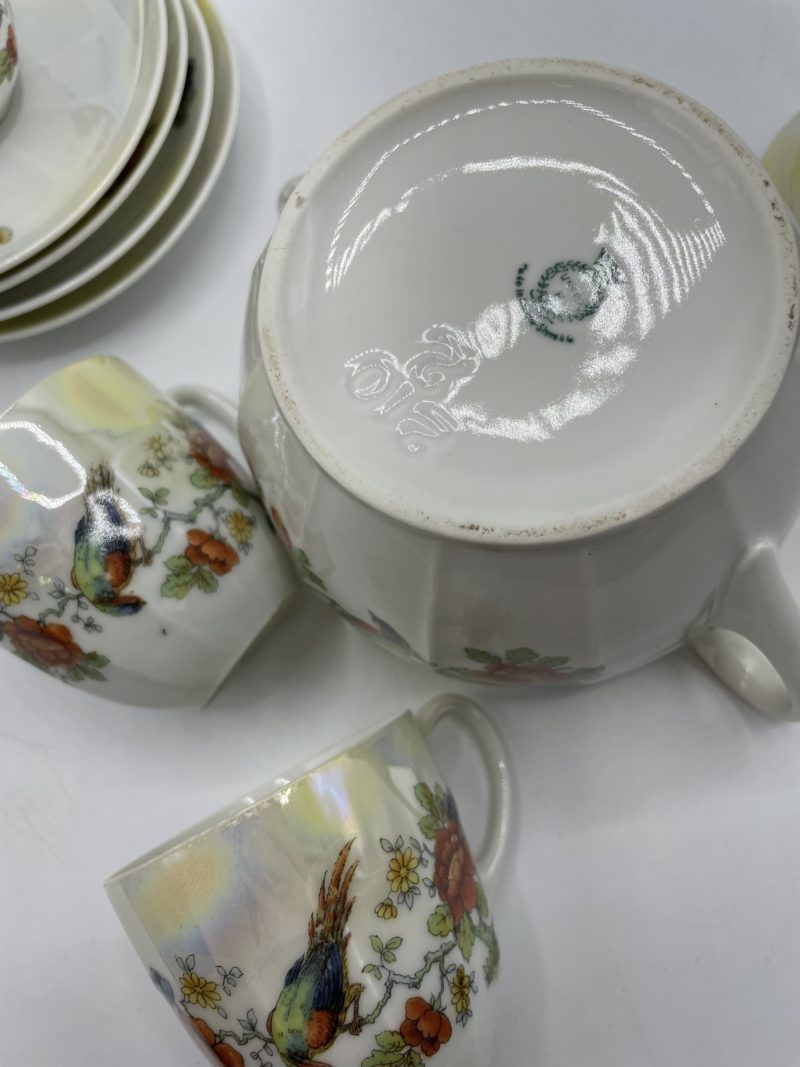 Service à thé ou café vintage en porcelaine Tchécoslovaquie décor perroquet – Image 15