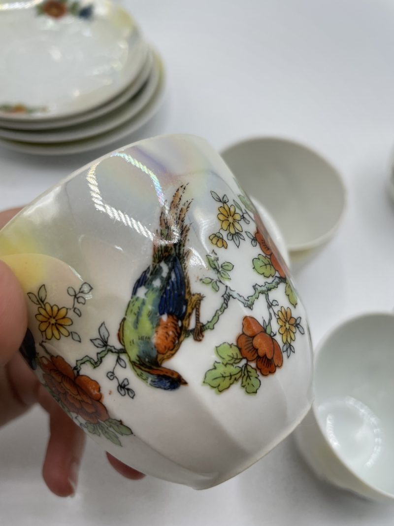 Service à thé ou café vintage en porcelaine Tchécoslovaquie décor perroquet – Image 12