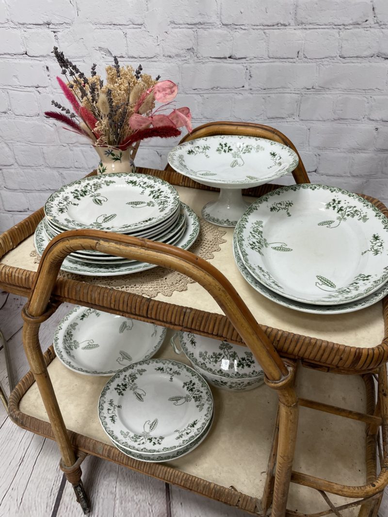 service vaisselle vintage faience saint amand hamage vert