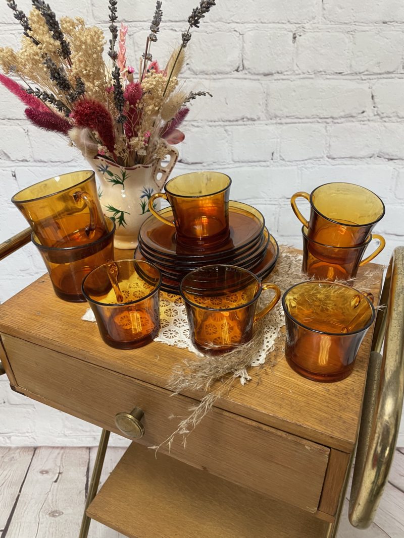 service the cafe vintage verre ocre ambre duralex france