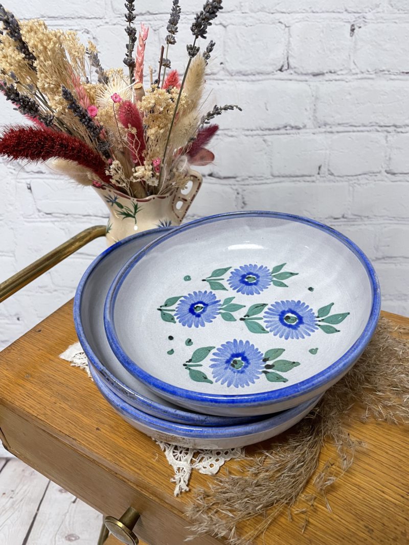 assiette vintage creuses terre cuite bleu