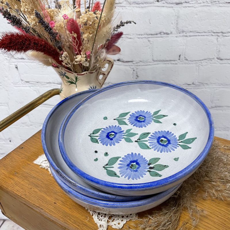 assiette vintage creuses terre cuite bleu