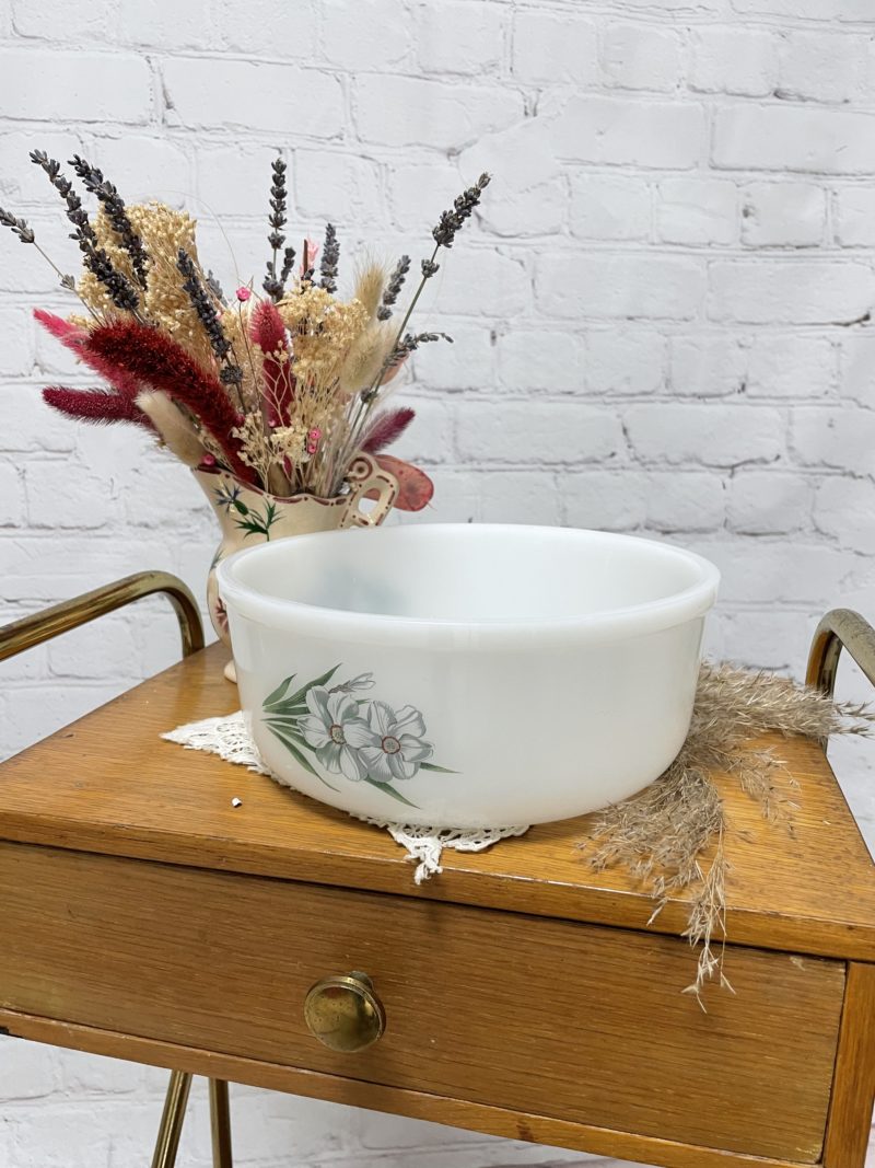saladier vaisselle vintage arcopal fleur blanche