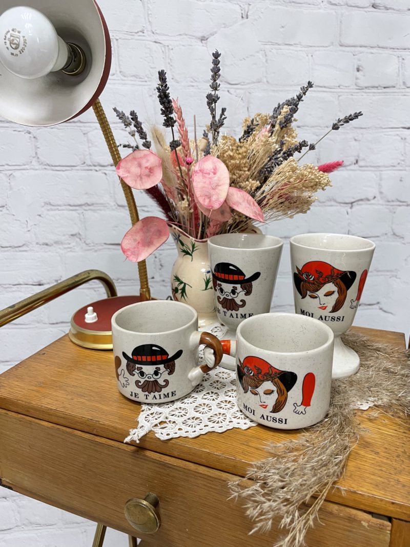 Lot tasses mazagrans gres corée couple je t'aime