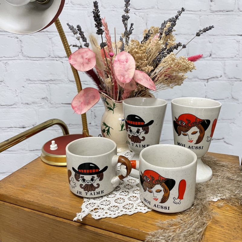 Lot tasses mazagrans gres corée couple je t'aime