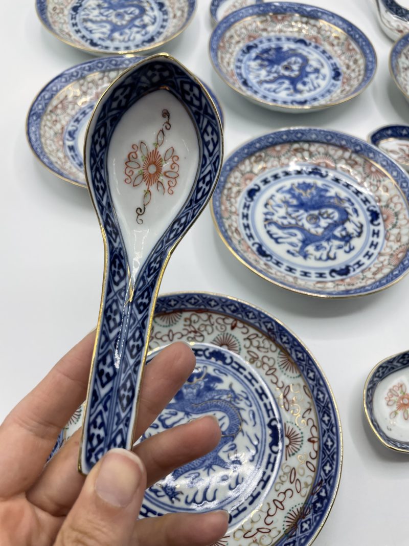 Lot de 6 bols chinois et 6 cuillères bleu dragon – Image 8