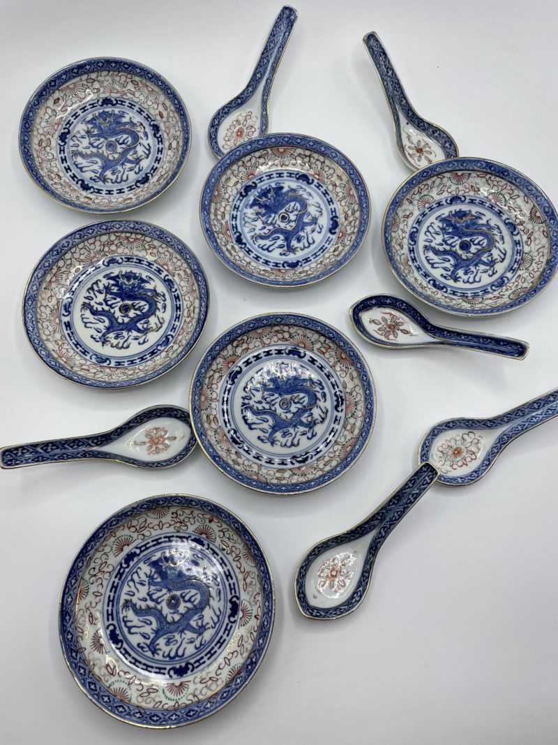 Lot de 6 bols chinois et 6 cuillères bleu dragon – Image 4