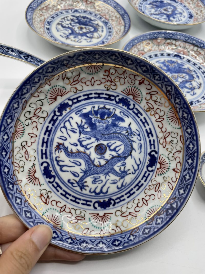 Lot de 6 bols chinois et 6 cuillères bleu dragon – Image 2