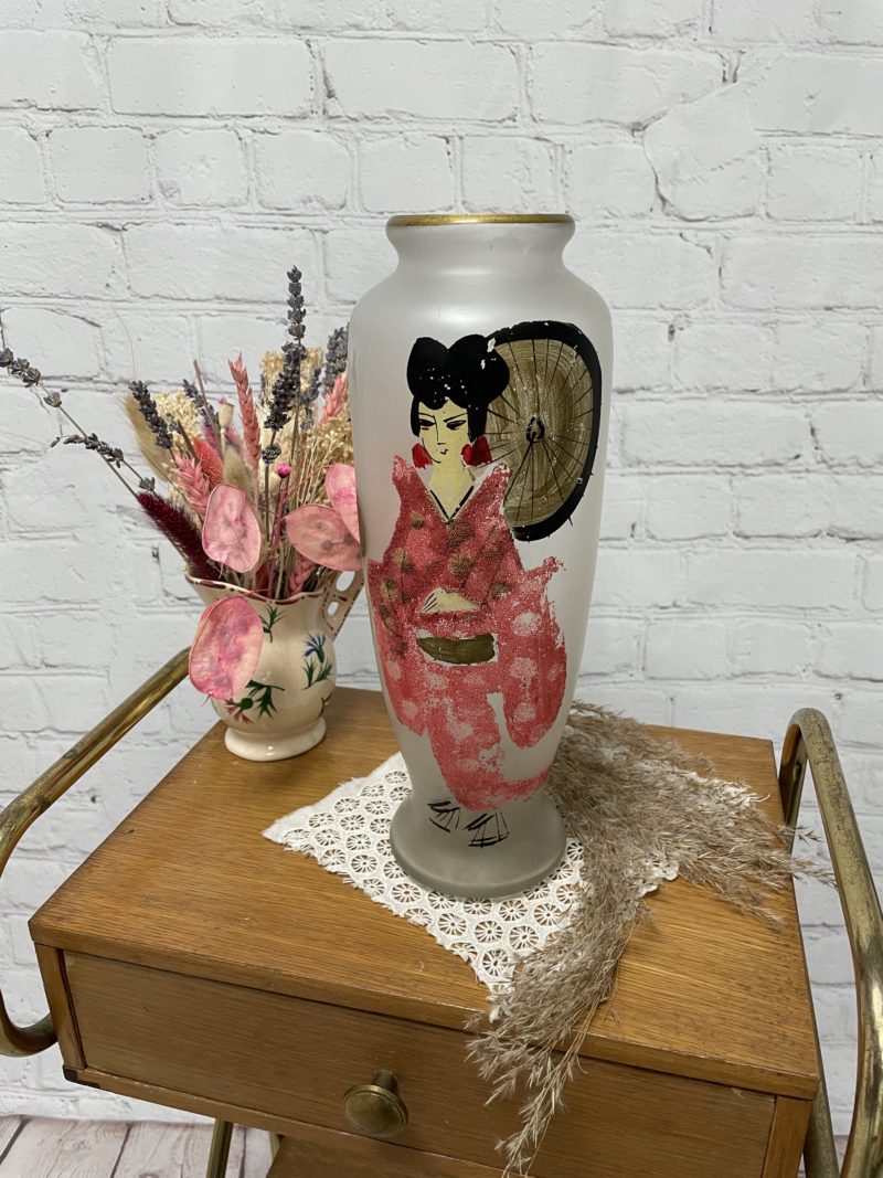 Grand vase pâte de verre geisha