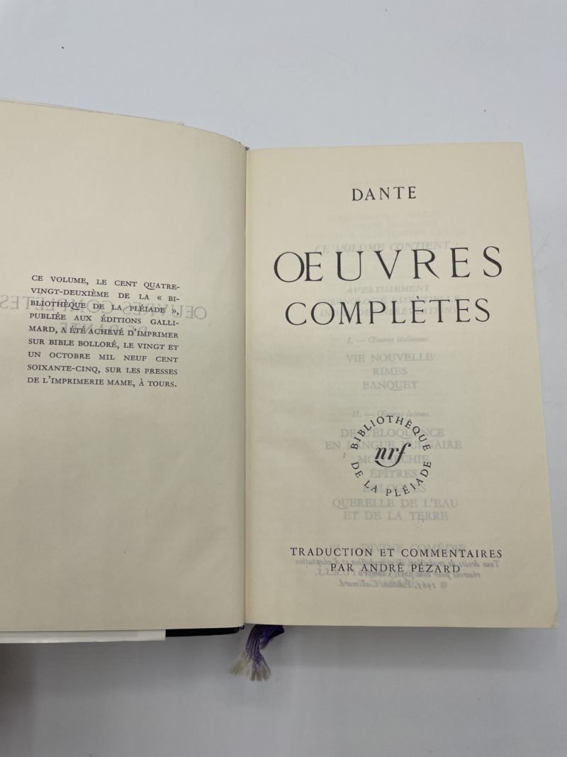 Dante – Oeuvres complètes – 1965 – Bibliothèque de la Pléiade – Image 3