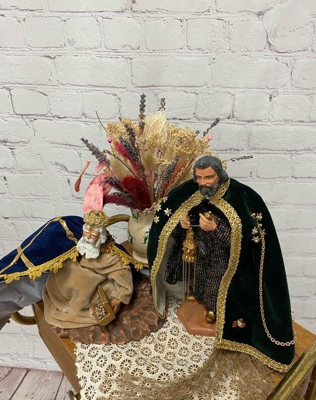 Duo grands santons Rois Mages Melchior et Gaspard Gérard Devouassoux