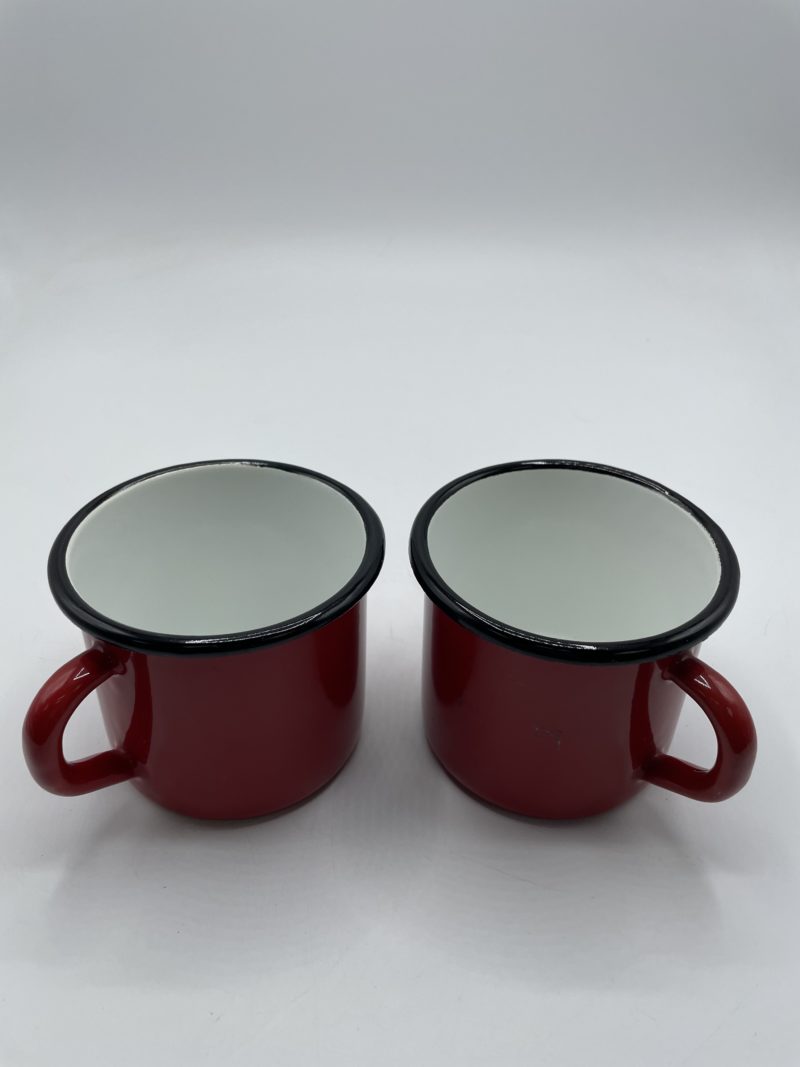 Duo tasses métal émaillé rouge vintage – Image 7