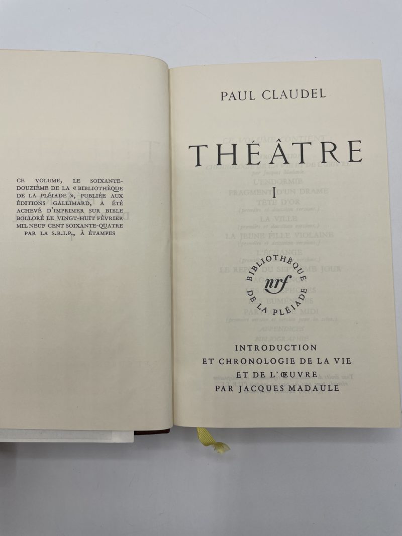 Paul Claudel – Théâtre Tome 1 – 1964 – Bibliothèque de la Pléiade – Image 2