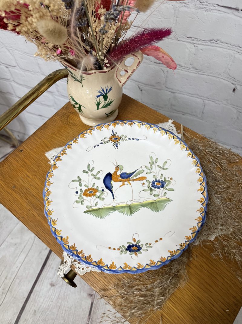 assiette vaisselle vintage faience moustiers oiseau