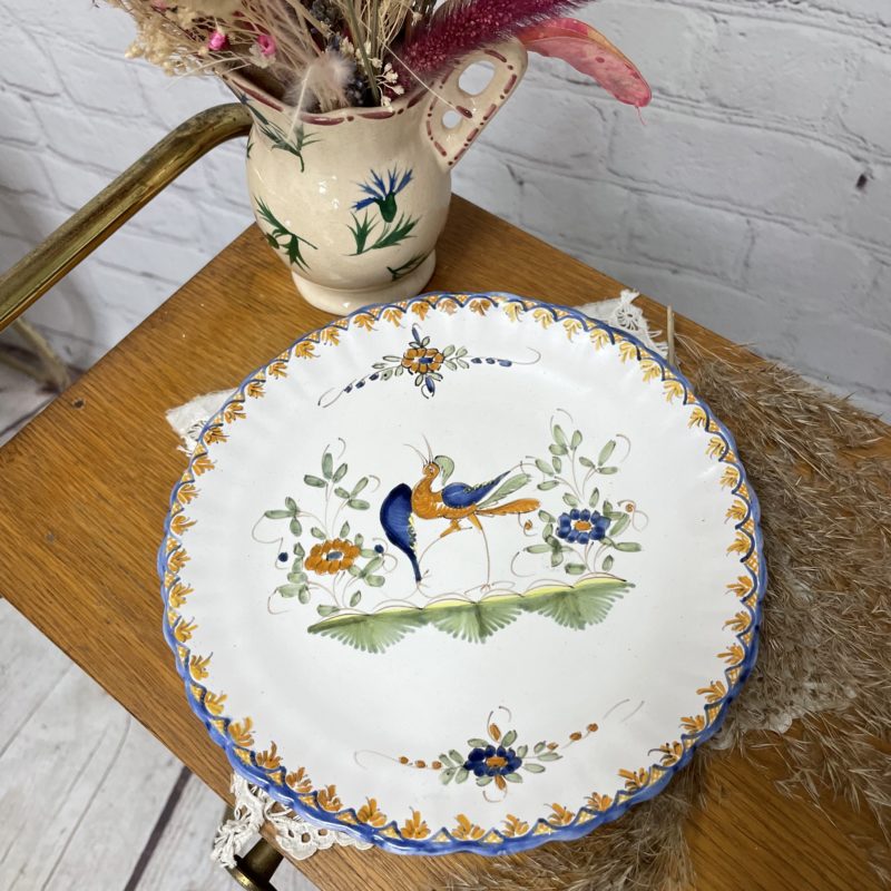 assiette vaisselle vintage faience moustiers oiseau