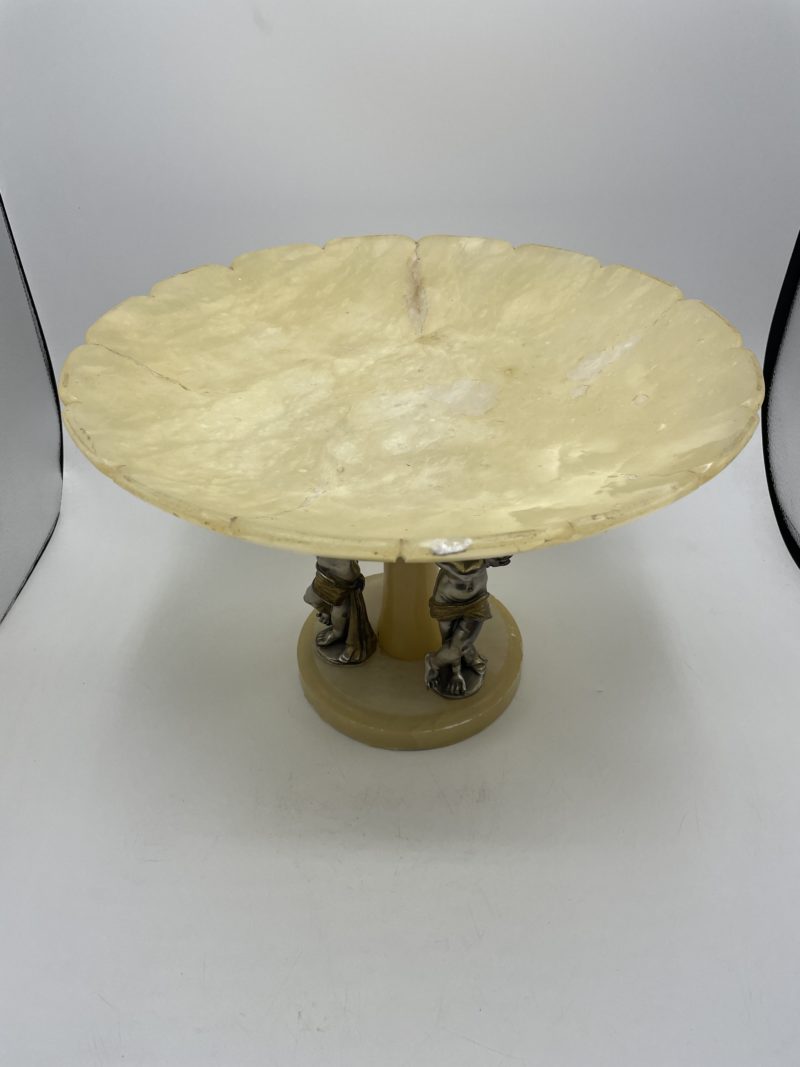 Grande coupe en albâtre vintage angelots – Image 14