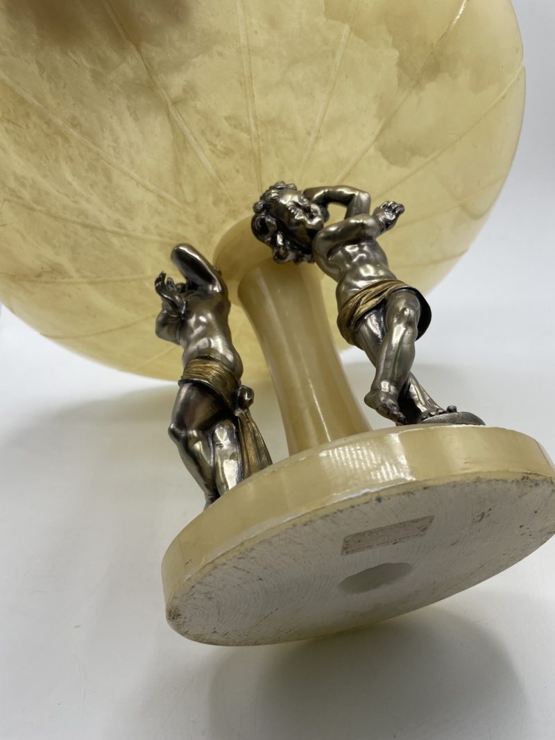 Grande coupe en albâtre vintage angelots – Image 7