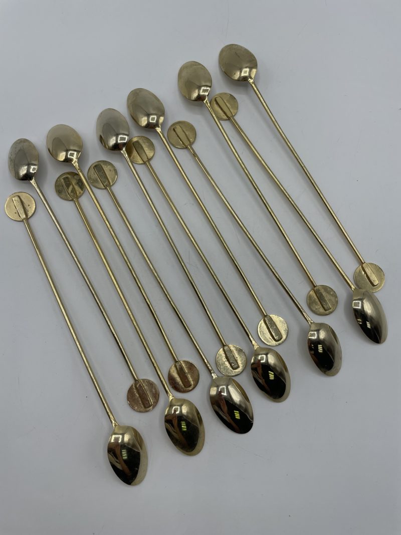 Lot de 12 cuillères à cocktail dorées vintage – Image 4