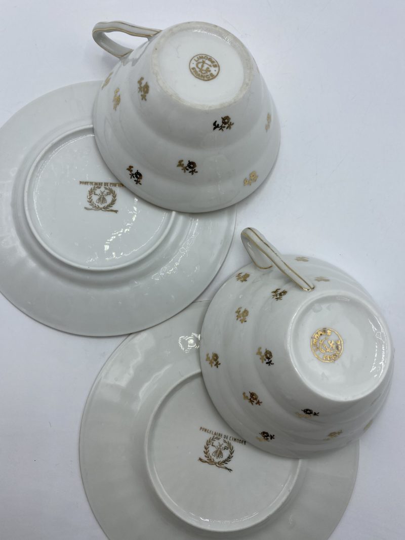 Lot 2 soucoupes et 2 tasses à thé porcelaine de Limoges – Image 2