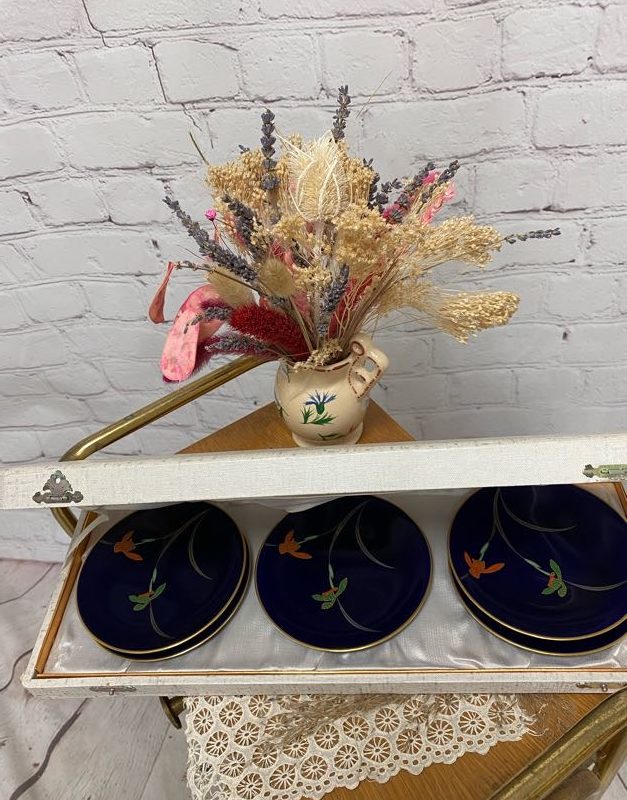 Lot 5 soucoupes porcelaine de Chine Koransha bleu cobalt
