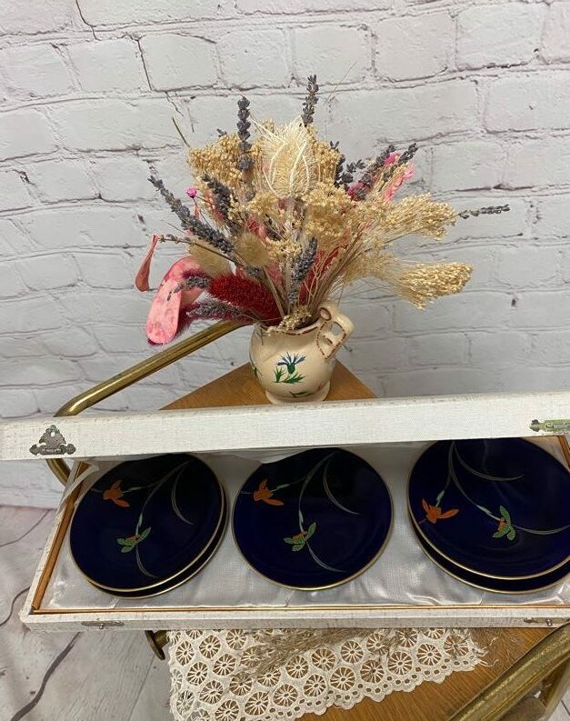 Lot 5 soucoupes porcelaine de Chine Koransha bleu cobalt