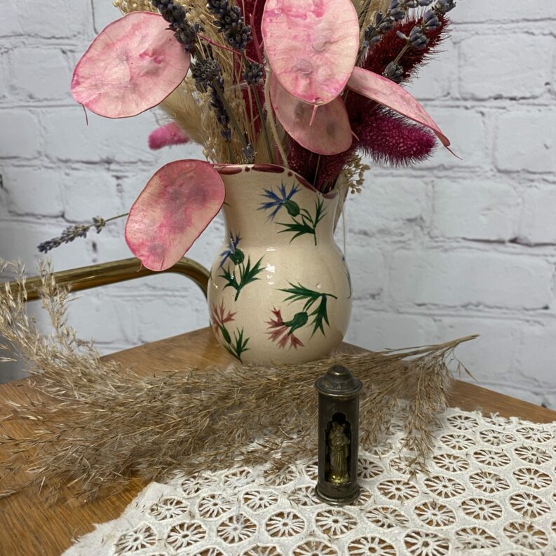 Ancien autel de voyage Vierge à l'enfant en laiton