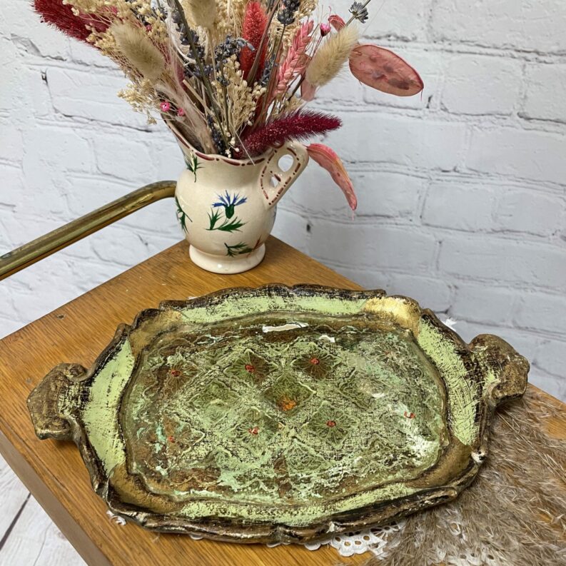 petit plateau bois florentin vintage