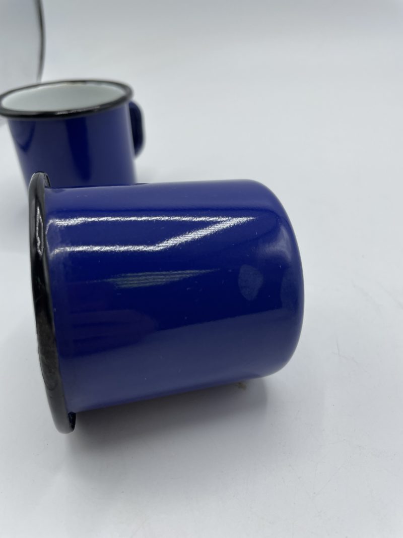 Trio petites tasses à café métal émaillé bleu – Image 2