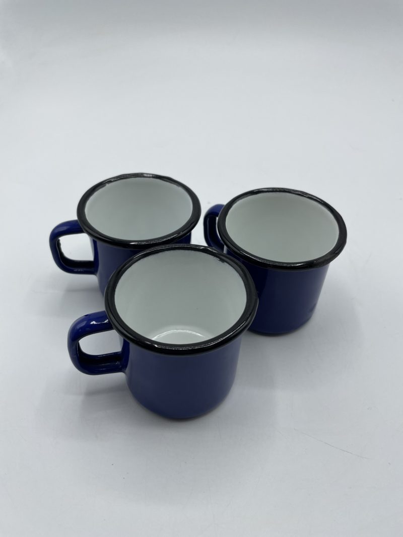 Trio petites tasses à café métal émaillé bleu – Image 5