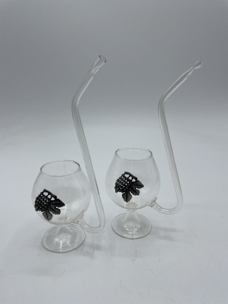 Duo de pipes à cognac en verre détails grappe de raisin – Image 3