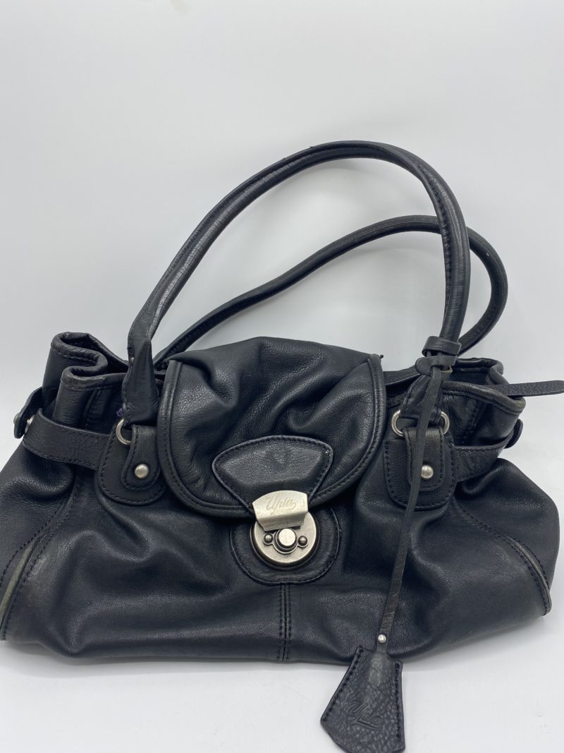 Sac à main vintage cuir lisse noir Upla – Image 4