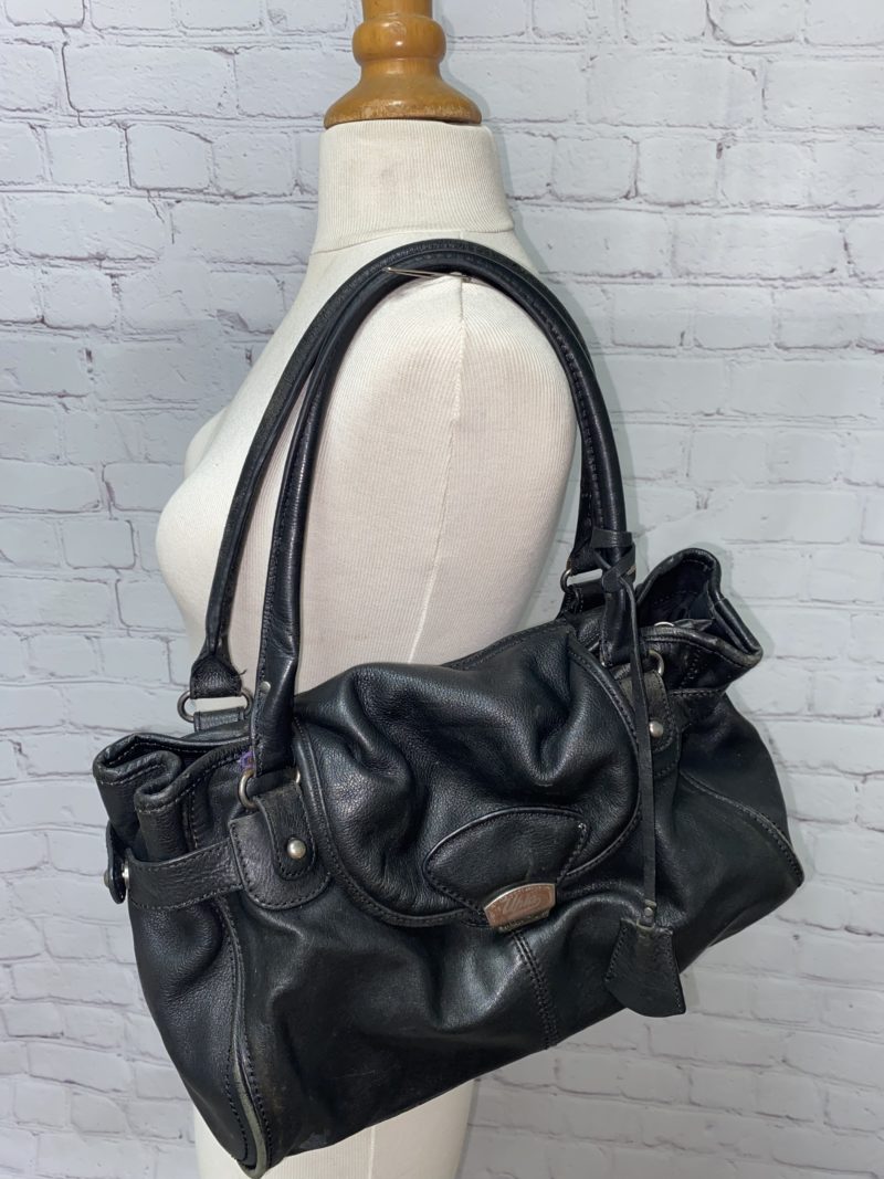 Sac à main vintage cuir lisse noir Upla