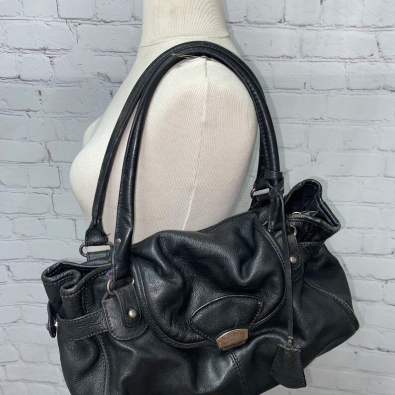 Sac à main vintage cuir lisse noir Upla