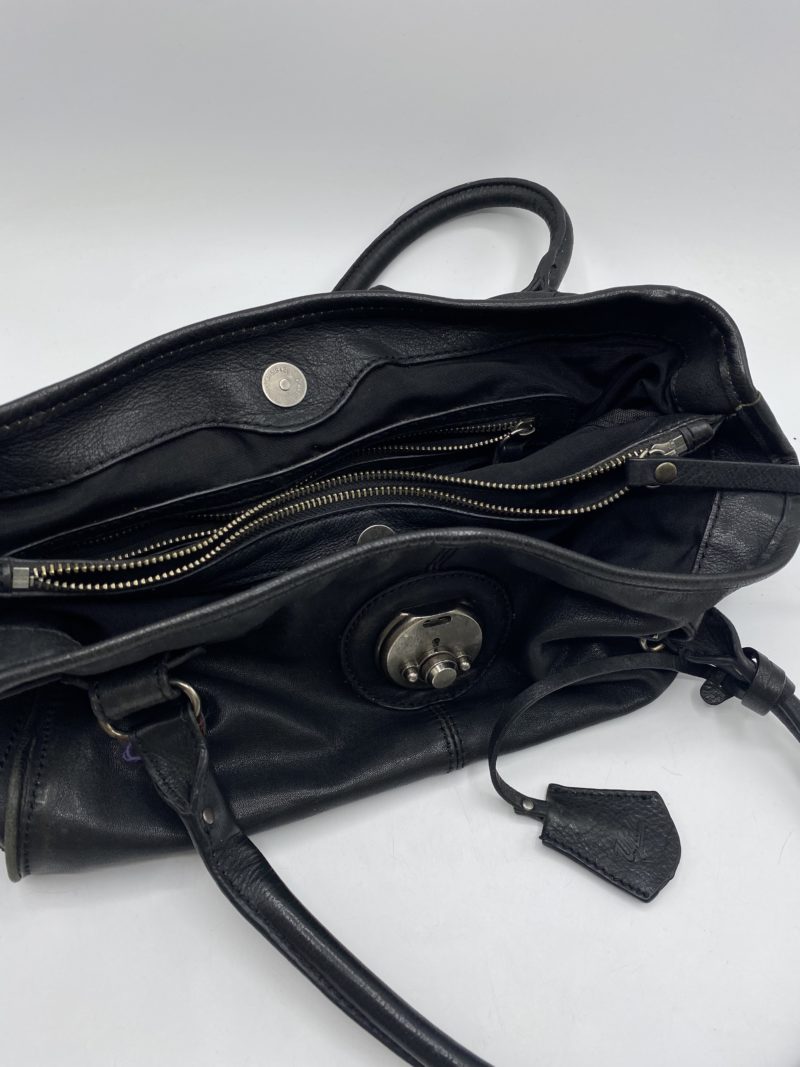 Sac à main vintage cuir lisse noir Upla – Image 3