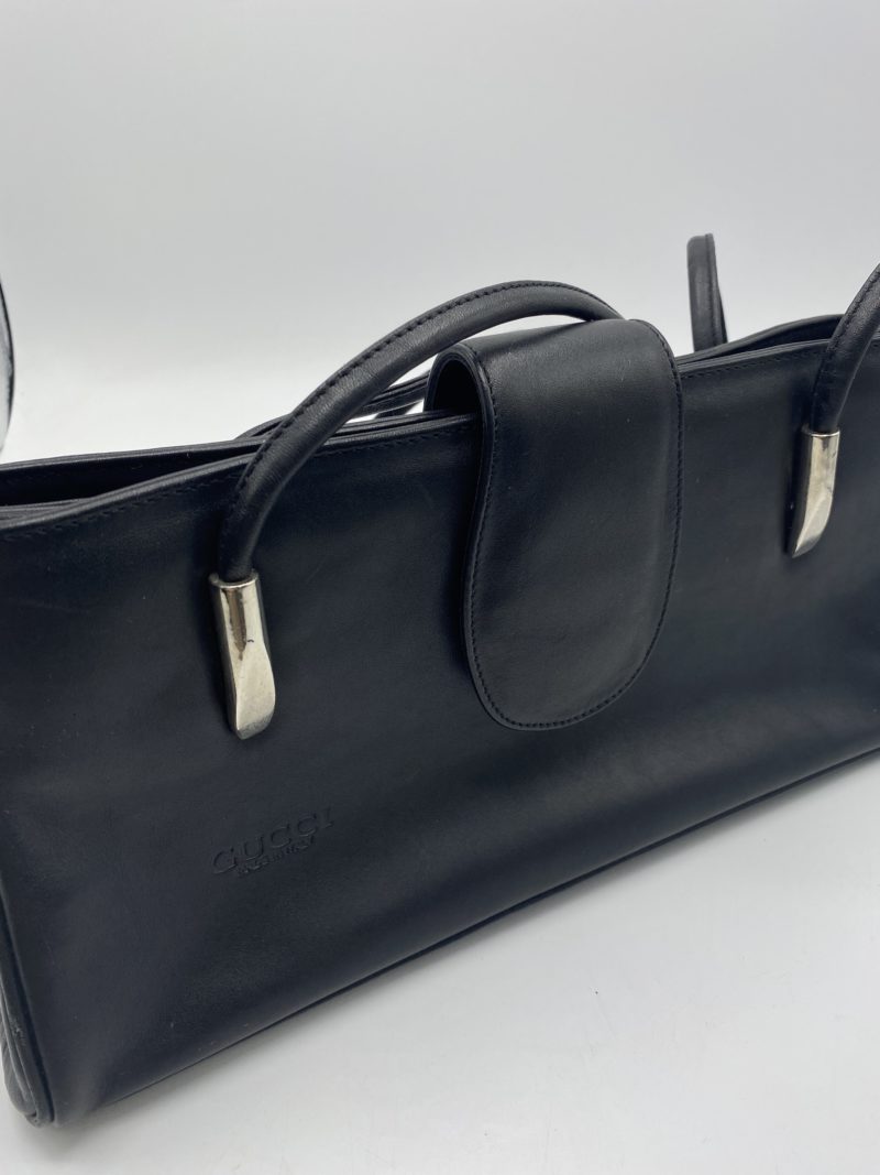 Sac à main vintage cuir lisse noir Gucci – Image 3