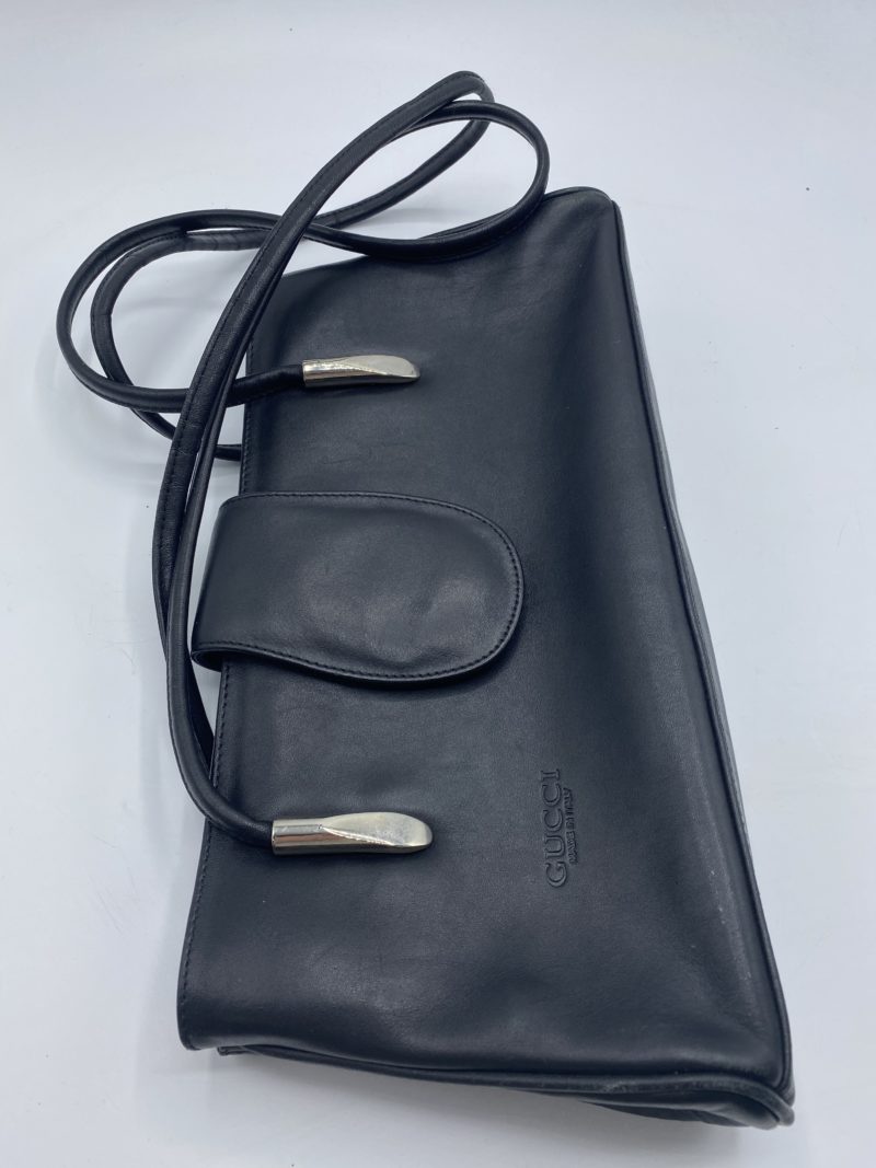 Sac à main vintage cuir lisse noir Gucci – Image 5