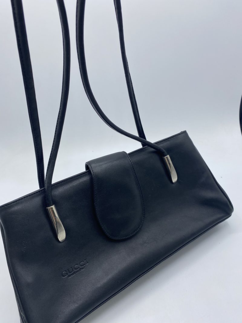 Sac à main vintage cuir lisse noir Gucci – Image 4