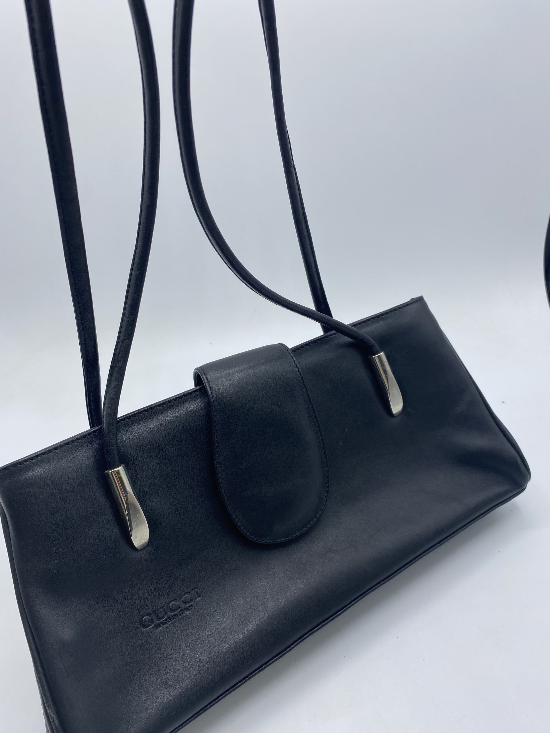 Sac à main vintage cuir lisse noir Gucci - Ressourcerie Histoires Sans Fin