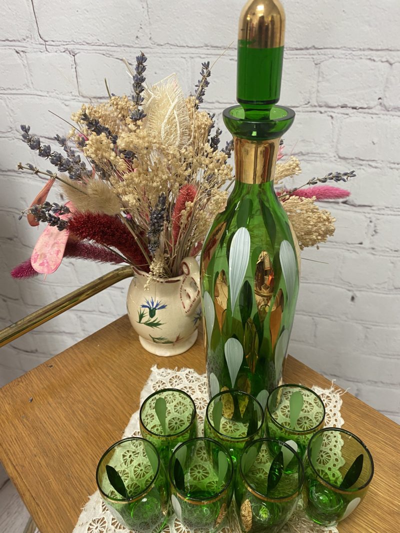 Service alcool bouteille et verre cristal Bohème