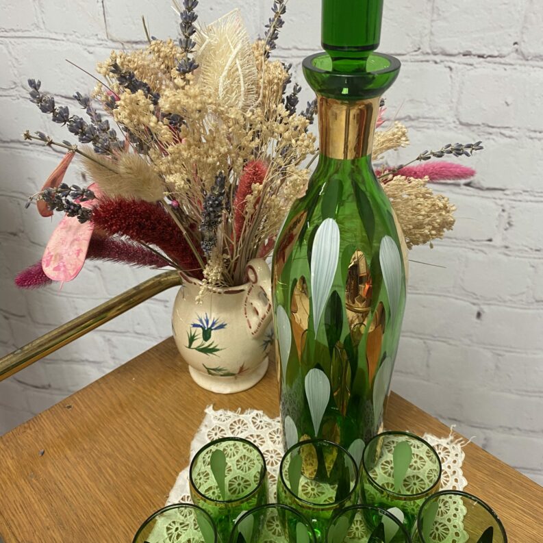 Service alcool bouteille et verre cristal Bohème